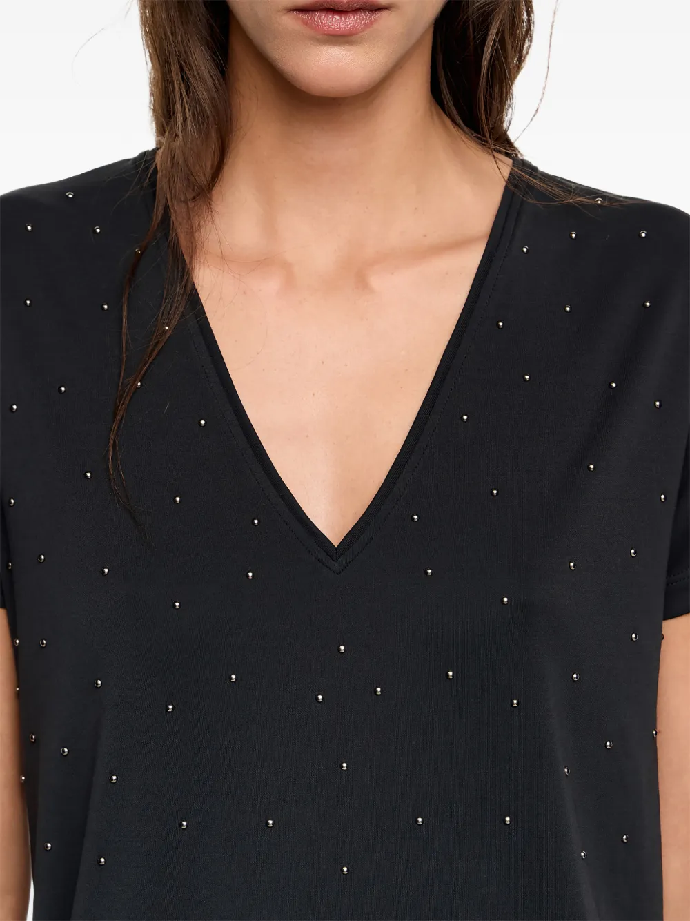 Bimba Y Lola V-neck Rhinestones T-shirt In Black