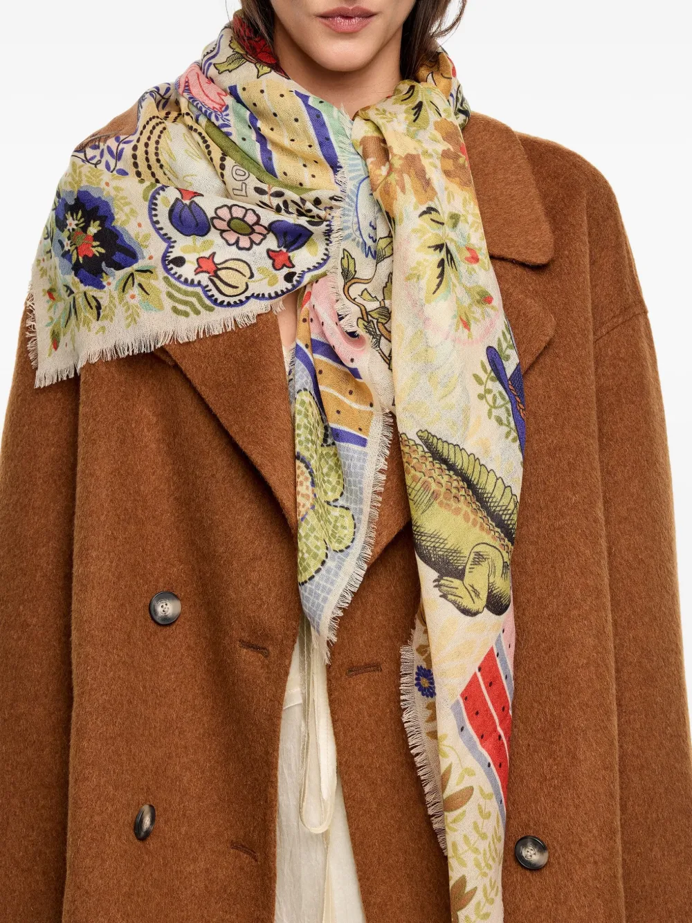 Bimba Y Lola Mosaic Fringed Scarf In Multi