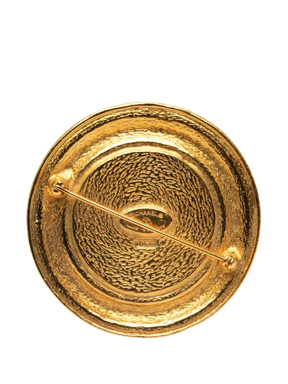 Pre-owned Chanel 1970-1980 Gold Plated 31 Rue Cambon Round Vintage Pin Brooch Costume Brooch