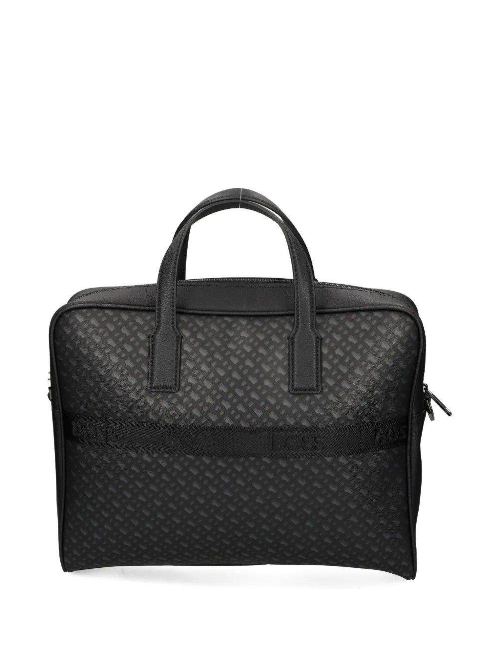 BOSS monogram logo-plaque top-handle leather messenger bag - Zwart