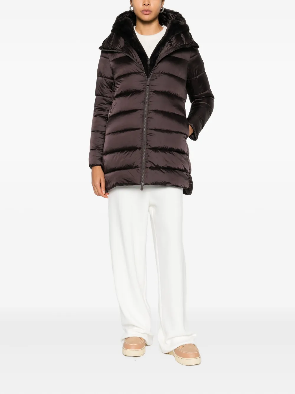 Save The Duck Long-sleeved Hooded Cotton Suit In Brown