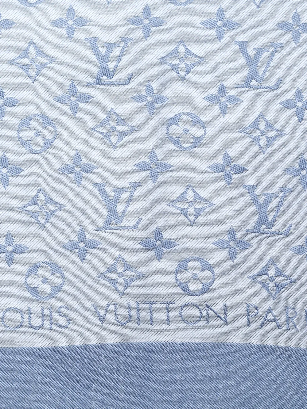 Pre-owned Louis Vuitton 2020-2025s Monogram Fringed Scarf In Blue