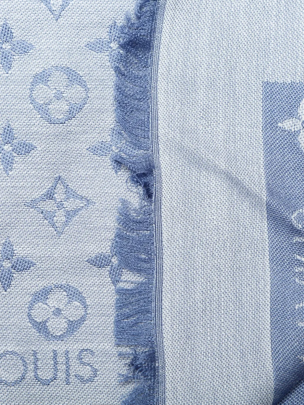 Pre-owned Louis Vuitton 2020-2025s Monogram Fringed Scarf In Blue