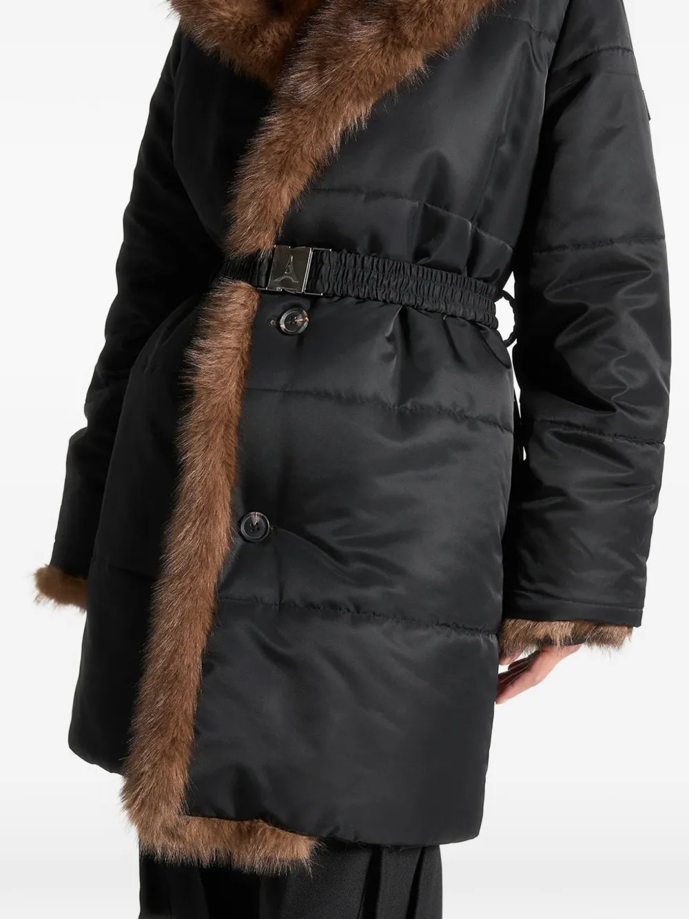 Manière De Voir Alima Faux-fur Belted Coat In Black