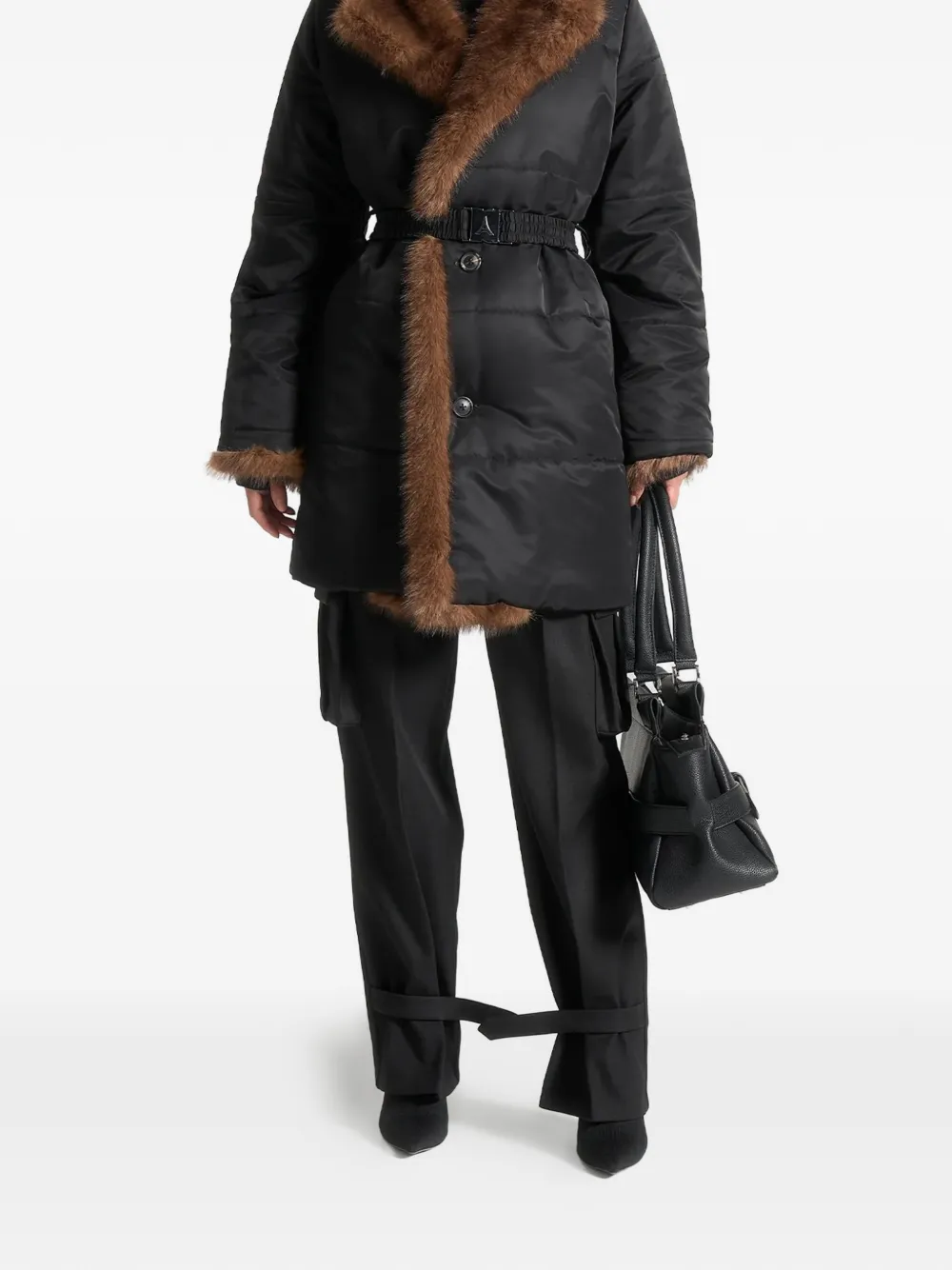 Manière De Voir Alima Faux-fur Belted Coat In Black