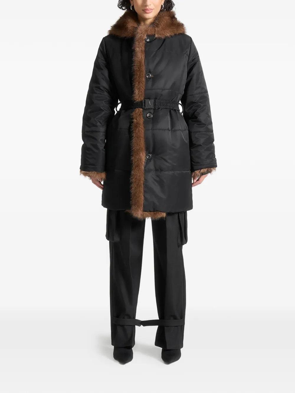 Manière De Voir Alima Faux-fur Belted Coat In Black