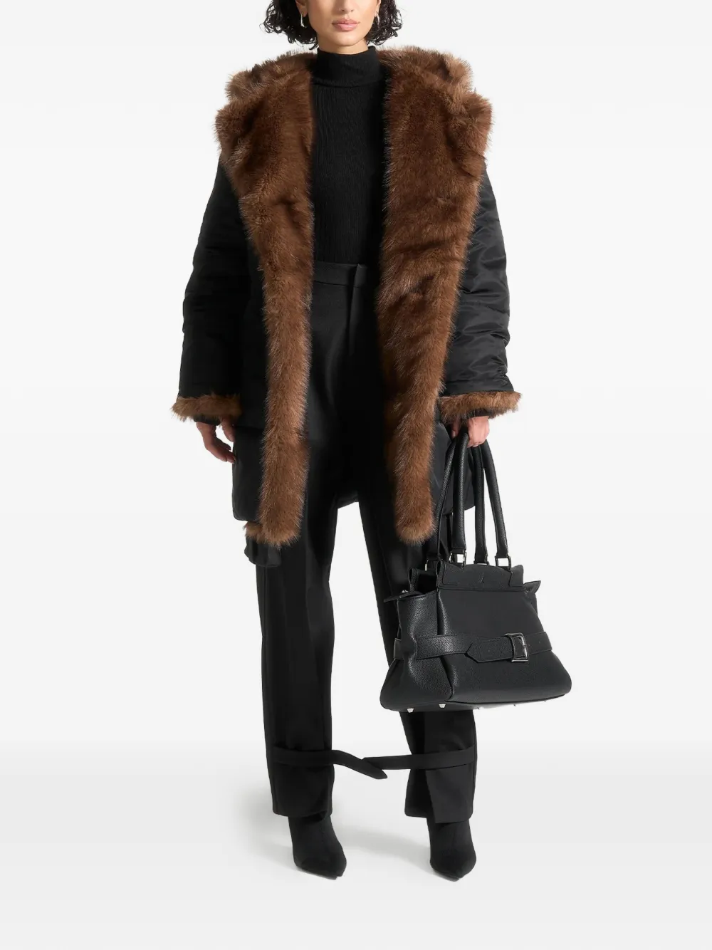 Manière De Voir Alima Faux-fur Belted Coat In Black