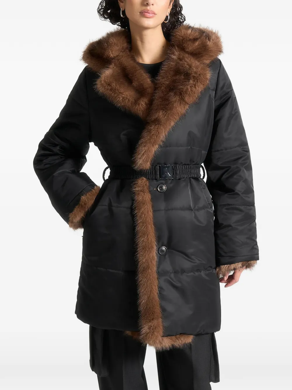 Manière De Voir Alima Faux-fur Belted Coat In Black