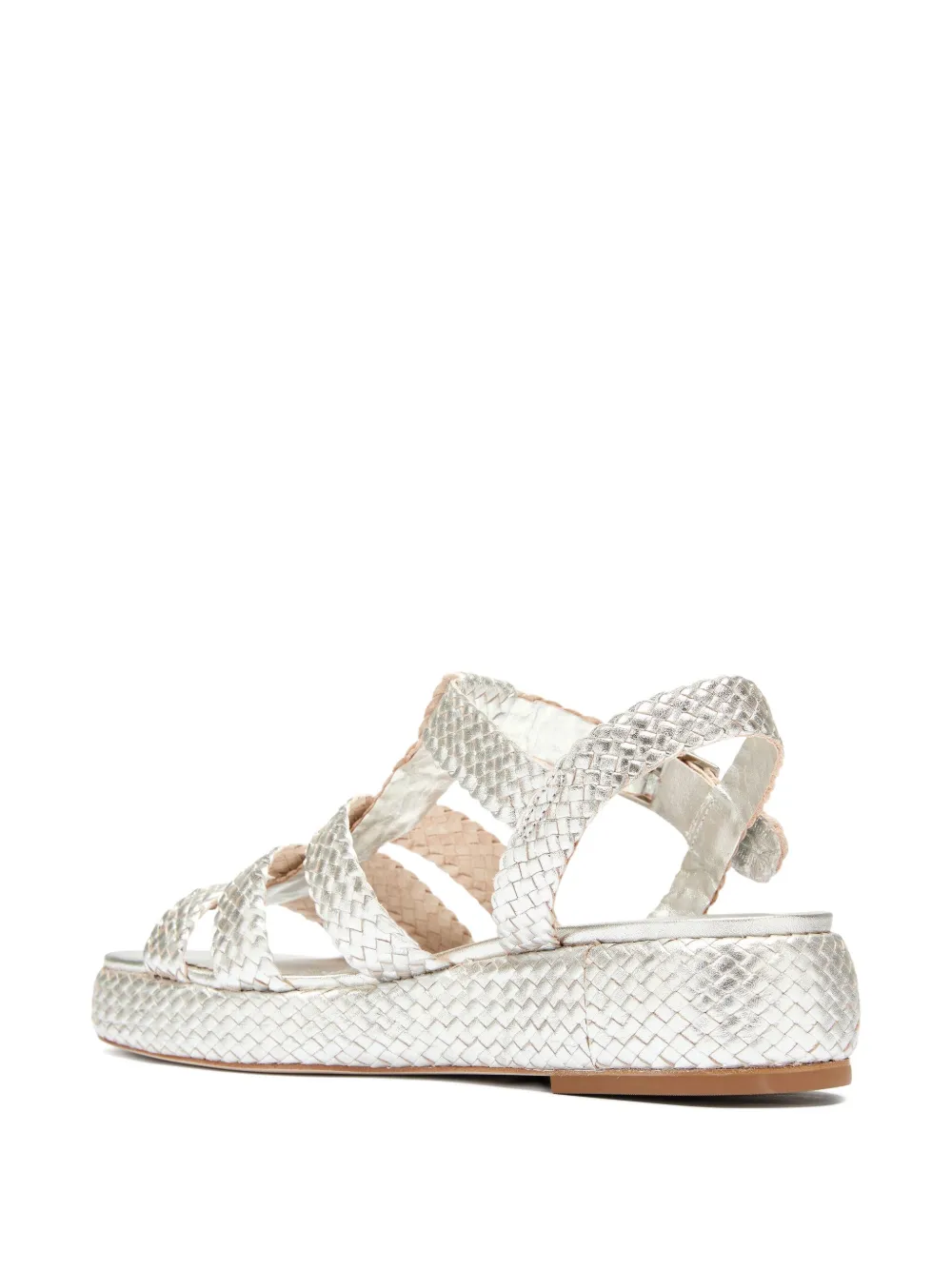 Sarah Chofakian Mocca gevlochten sandalen met plateauzool Zilver