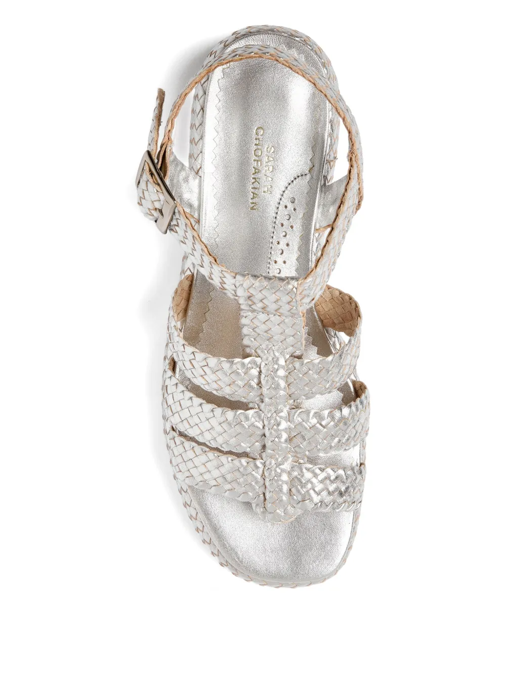 Sarah Chofakian Mocca gevlochten sandalen met plateauzool Zilver