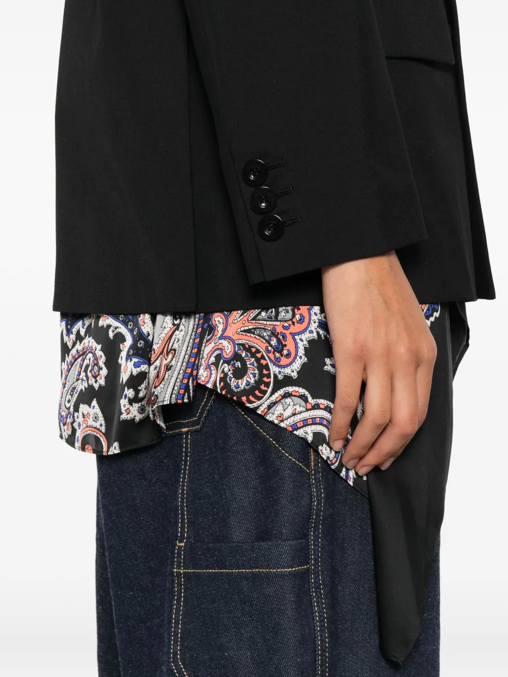 sacai Blazer met dubbele rij knopen en paisley-print Zwart