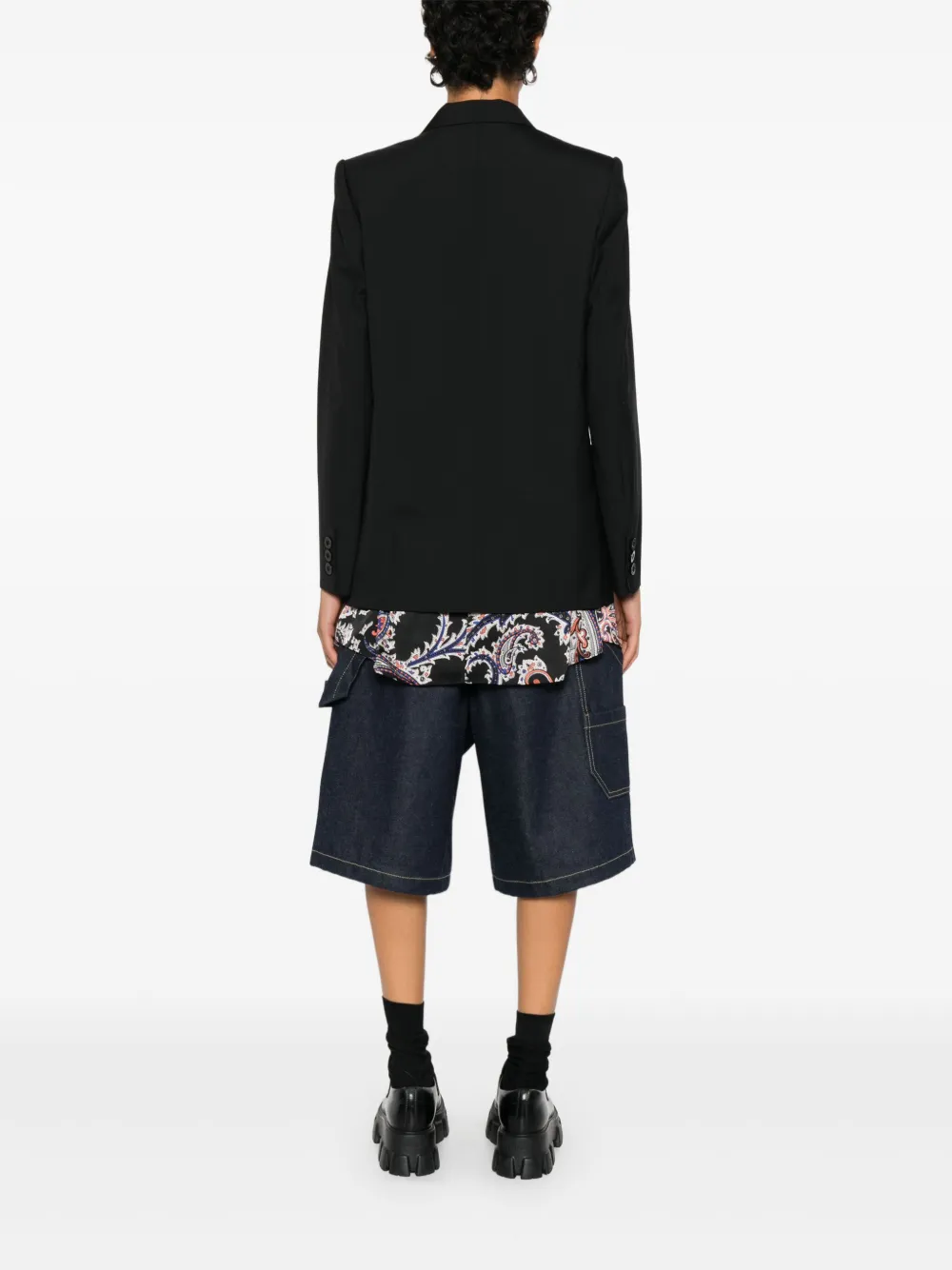 sacai Blazer met dubbele rij knopen en paisley-print Zwart