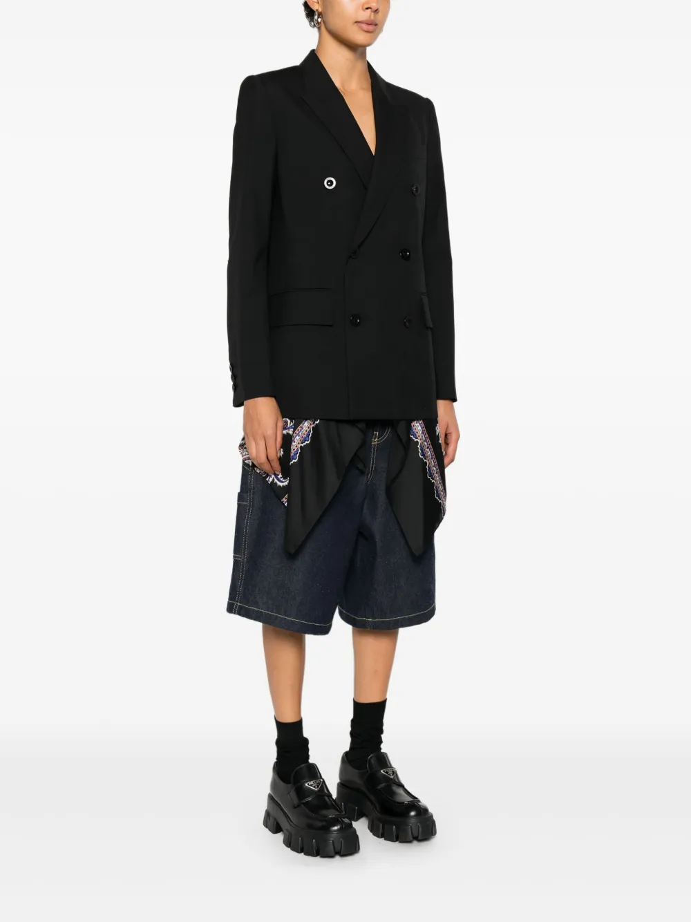 sacai Blazer met dubbele rij knopen en paisley-print Zwart