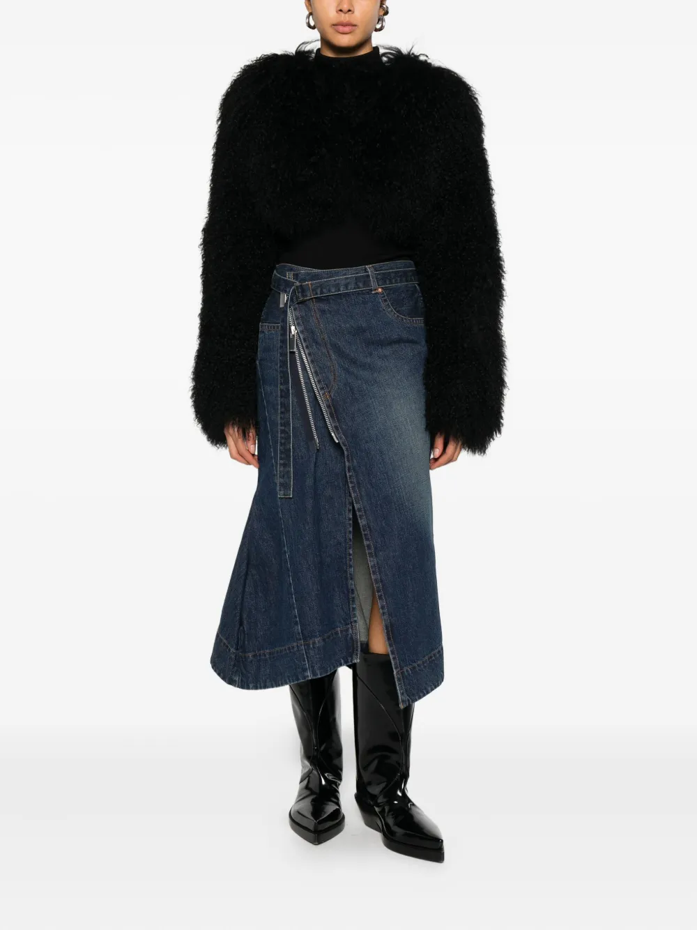 Sacai Rok met rits en ceintuur - Blauw