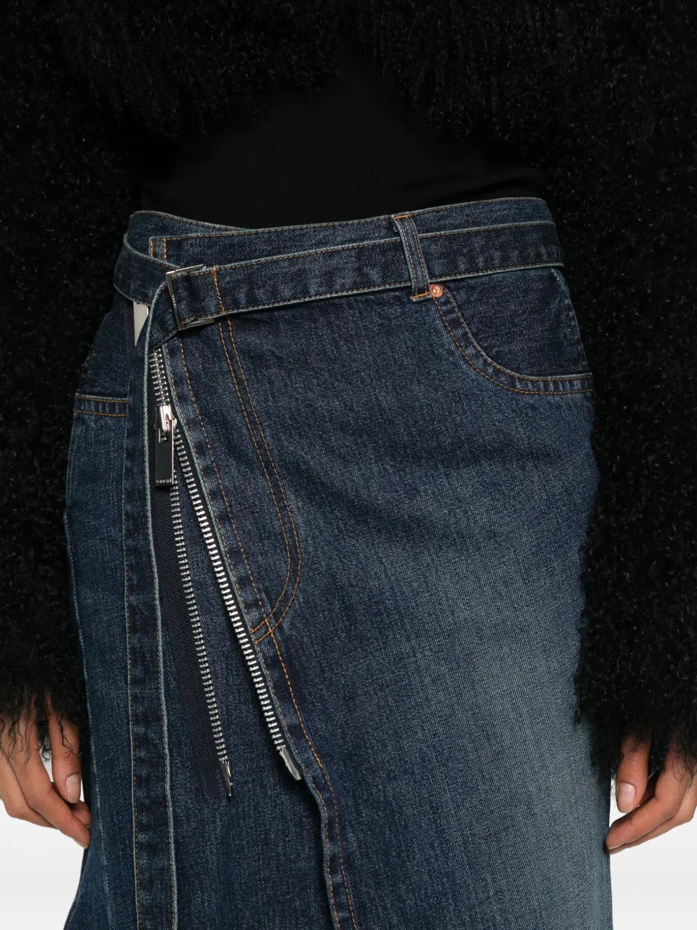 sacai Rok met rits en ceintuur Blauw