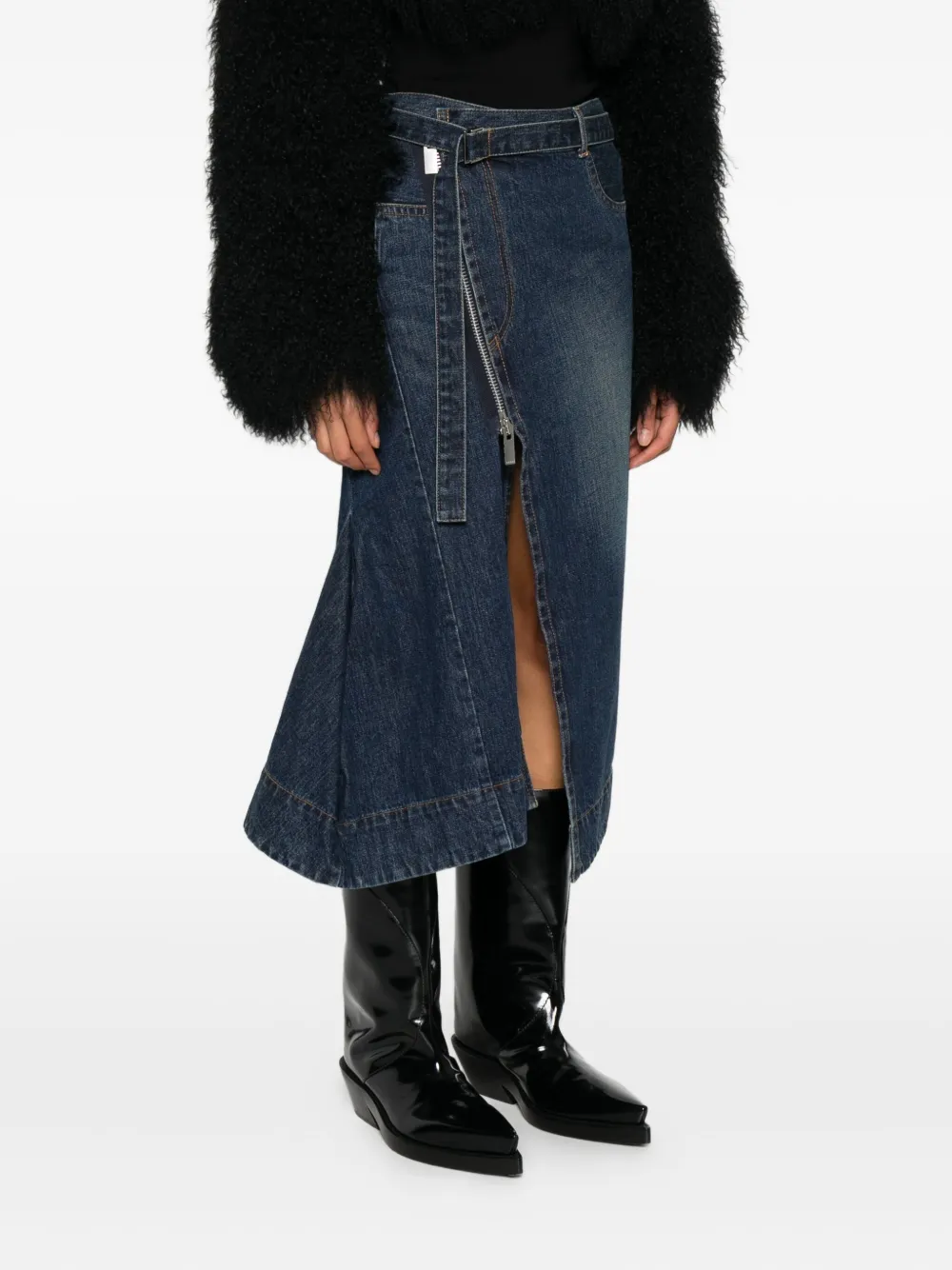 sacai Rok met rits en ceintuur Blauw