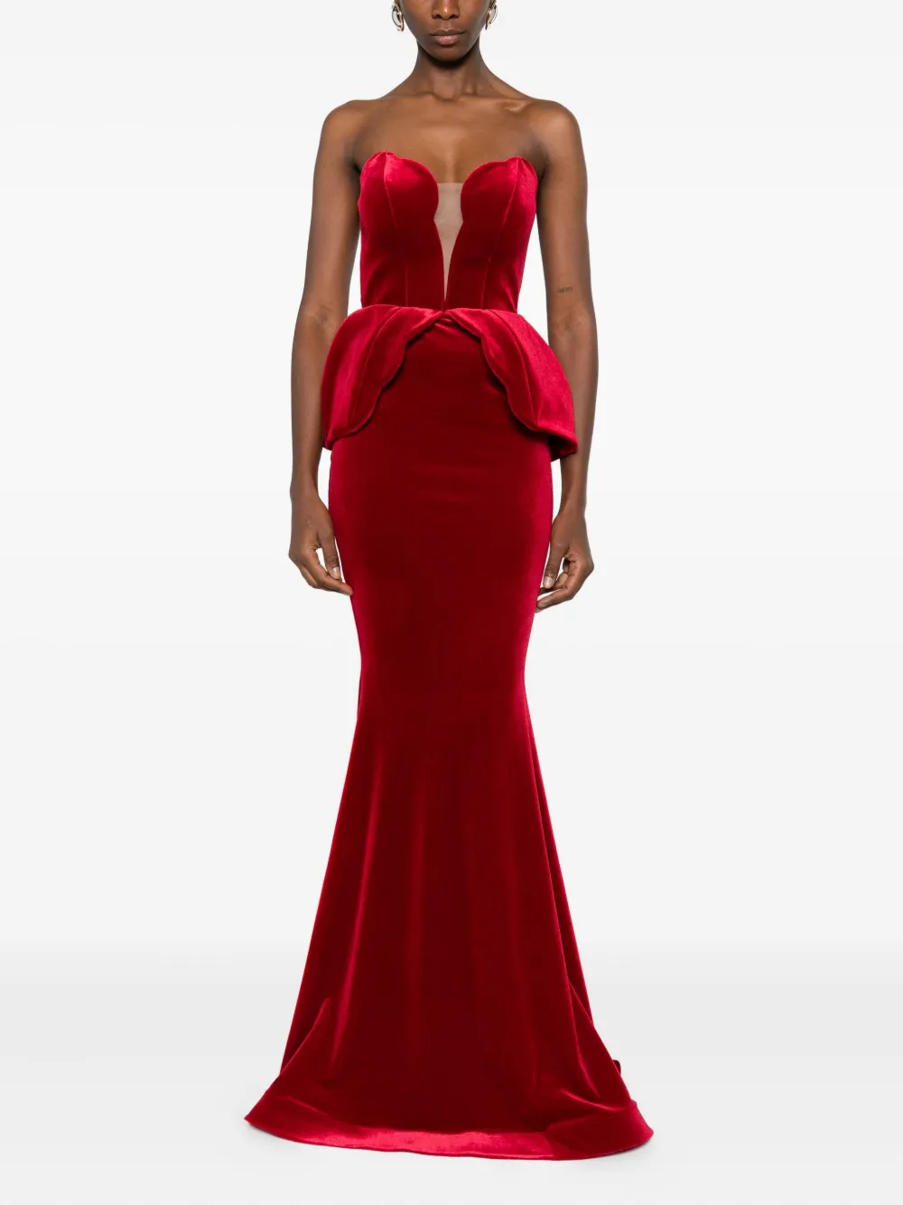 CRISTALLINI Andreacampanile peplum strapless maxi dress - Rood