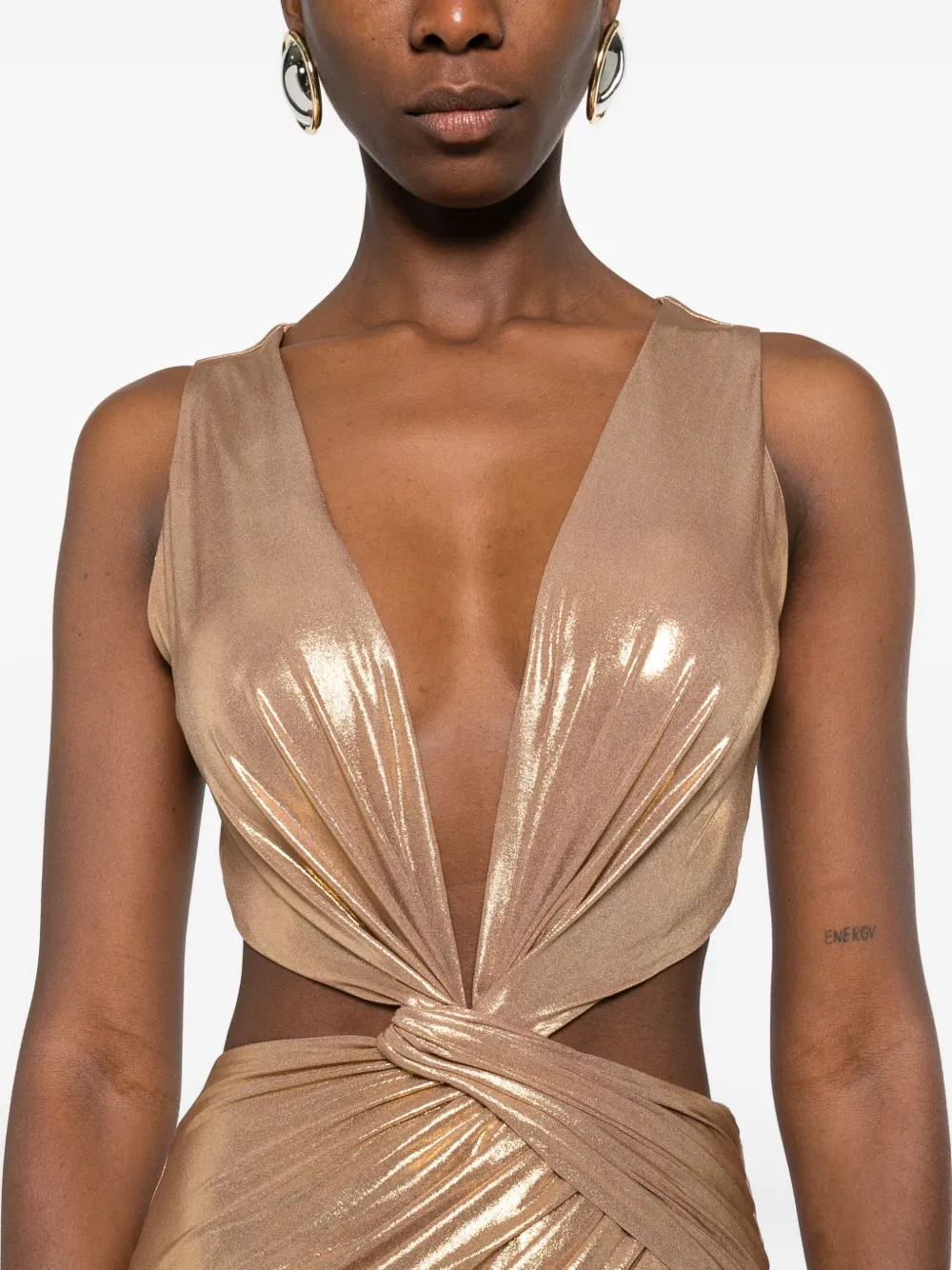 CRISTALLINI Seraphina maxi-jurk met uitgesneden details Goud