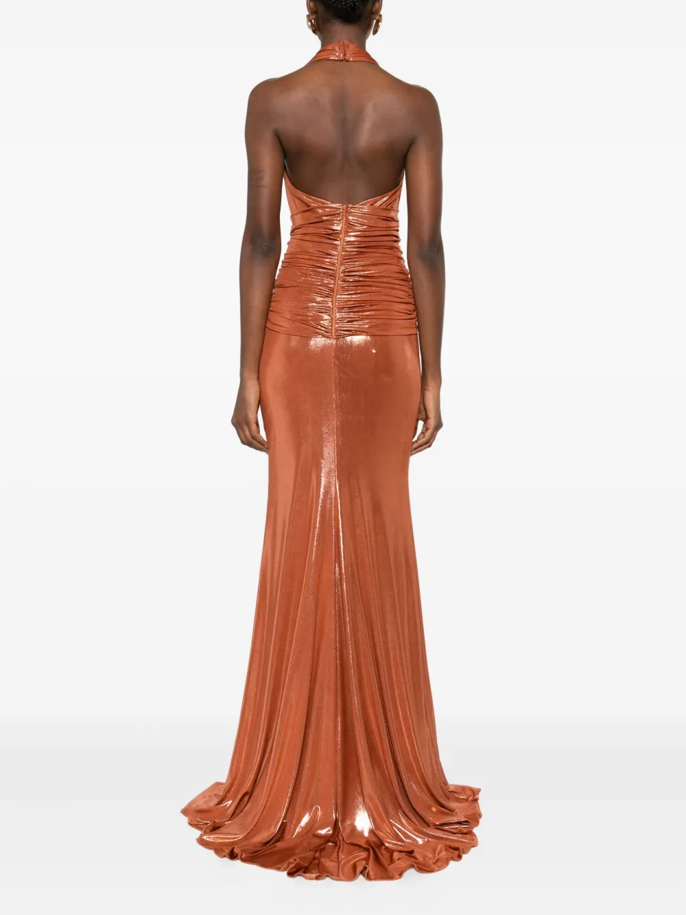 CRISTALLINI Cyra maxi-jurk met halternek met geknoopt detail Oranje