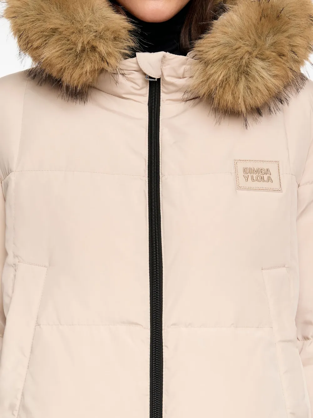 Bimba Y Lola Fur Hooded Puffer Jacket In Neutral