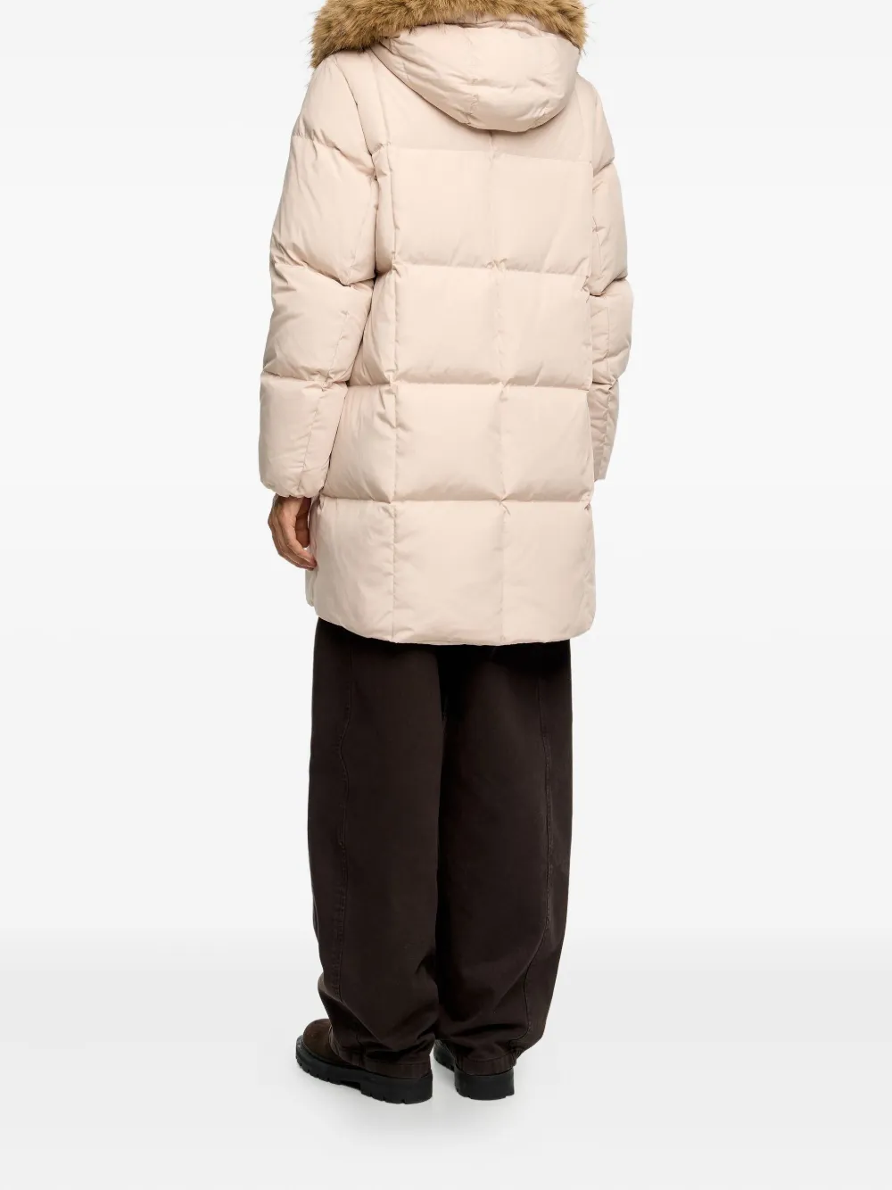 Bimba Y Lola Fur Hooded Puffer Jacket In Neutral