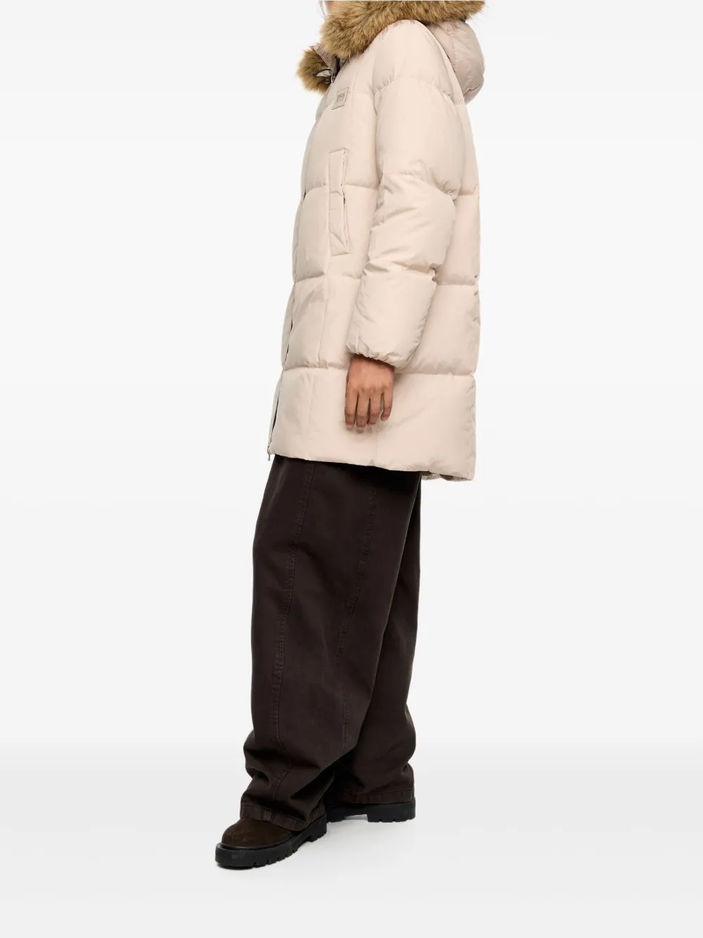 Bimba Y Lola Fur Hooded Puffer Jacket In Neutral