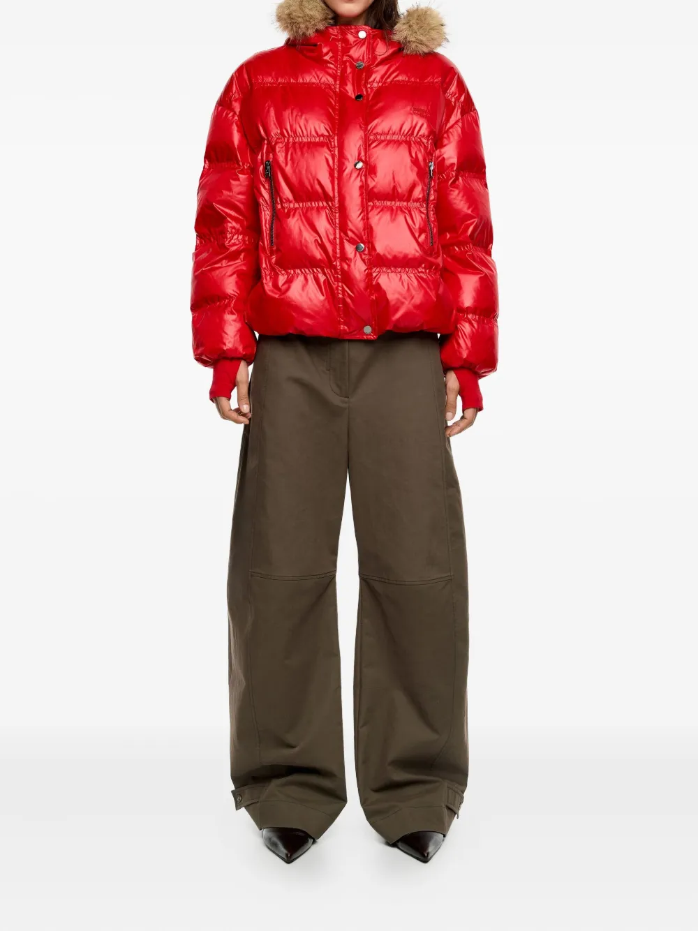 Bimba Y Lola Fur Hooded Puffer Jacket In Multi