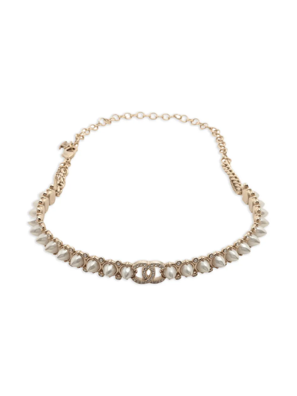 CHANEL Pre-Owned gargantilla de cadena bañada en oro con perlas artificiales, cristales y strass 2022 | blanco | Image 1