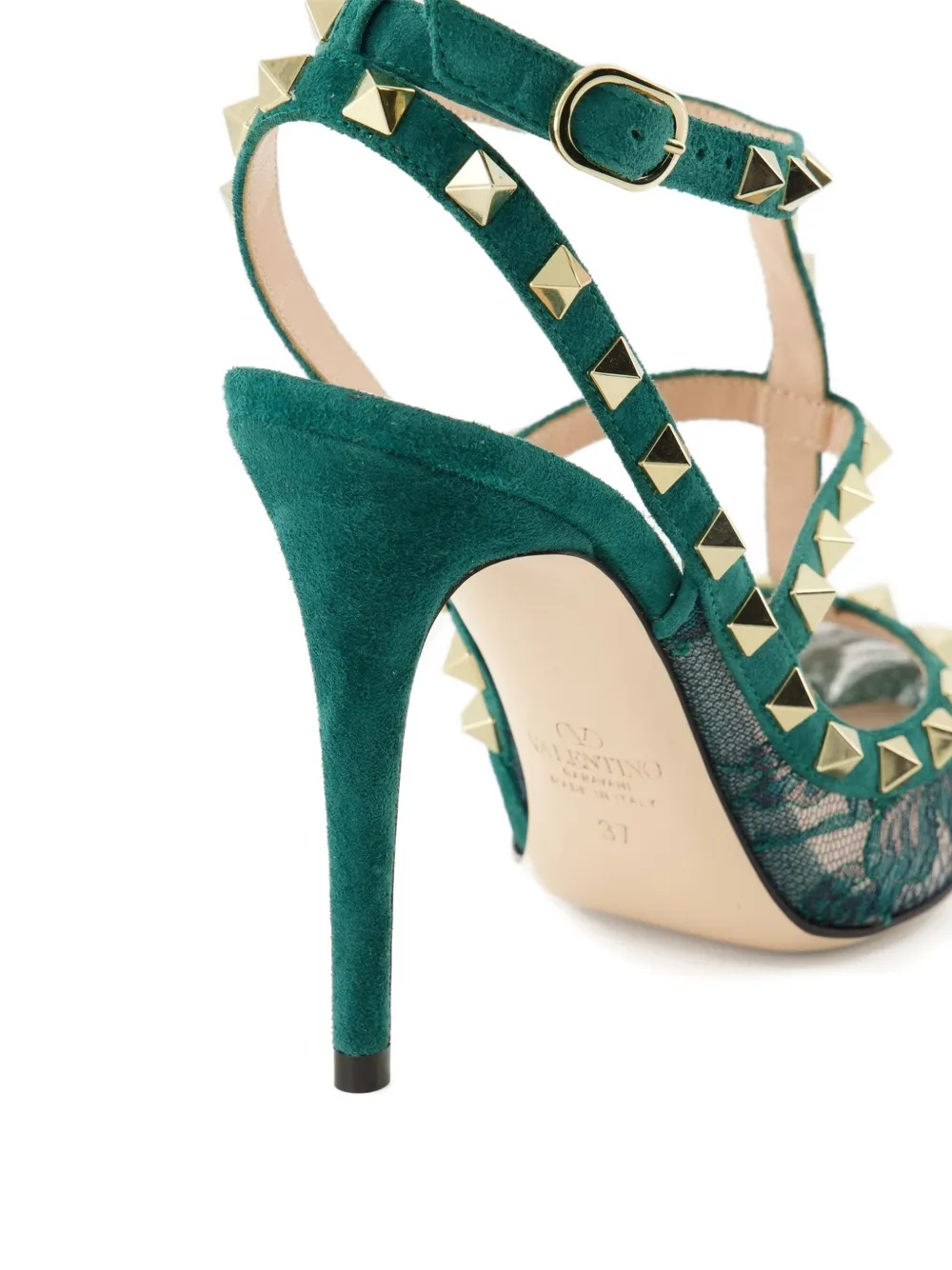 Valentino Garavani 100 mm Rockstud pumps met kant Groen