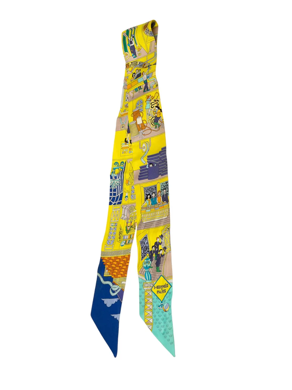 Pre-owned Hermes 1999-2007 La Maison Des Carres Twilly Silk Scarf Scarves In Yellow