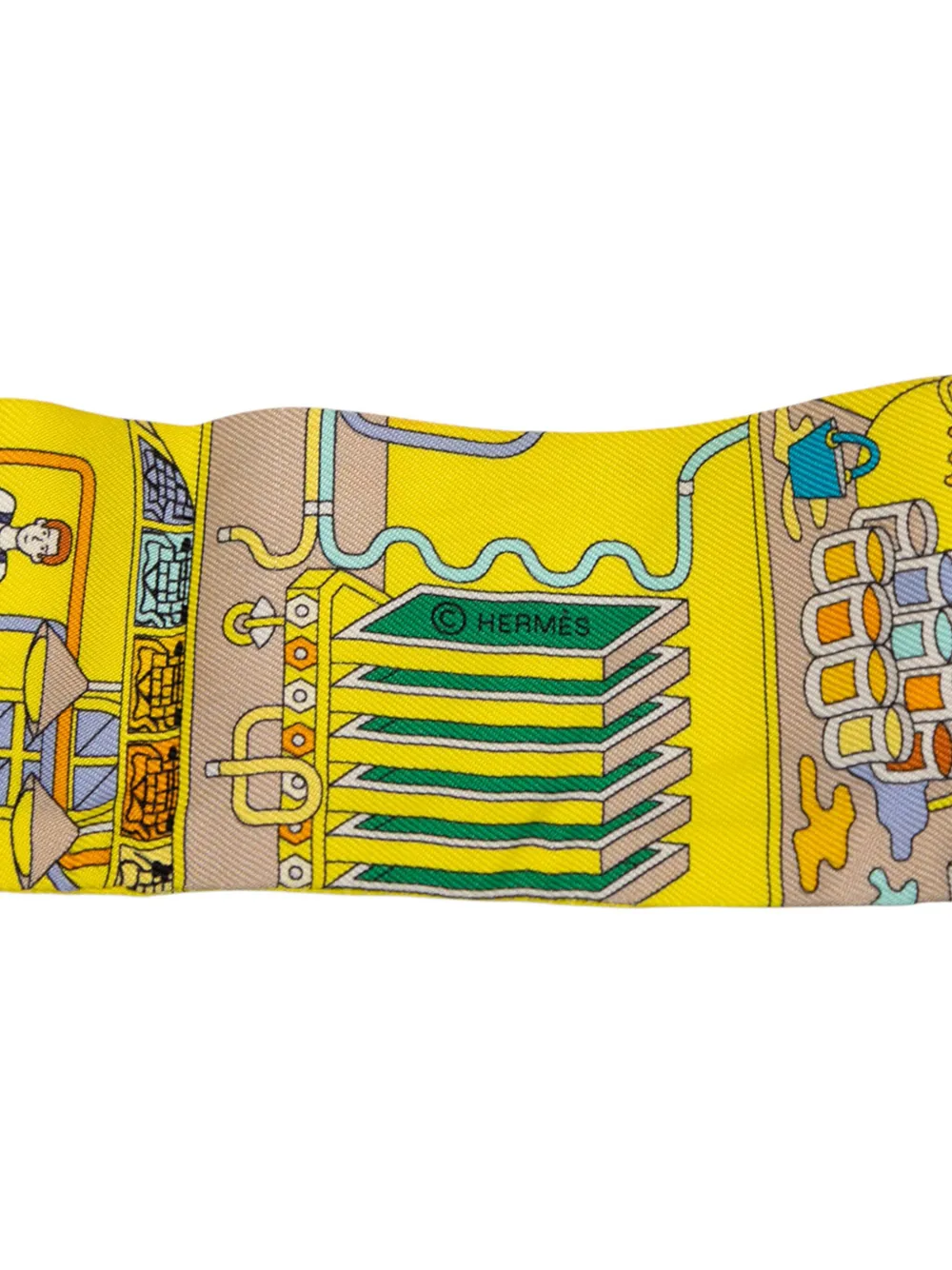 Pre-owned Hermes 1999-2007 La Maison Des Carres Twilly Silk Scarf Scarves In Yellow