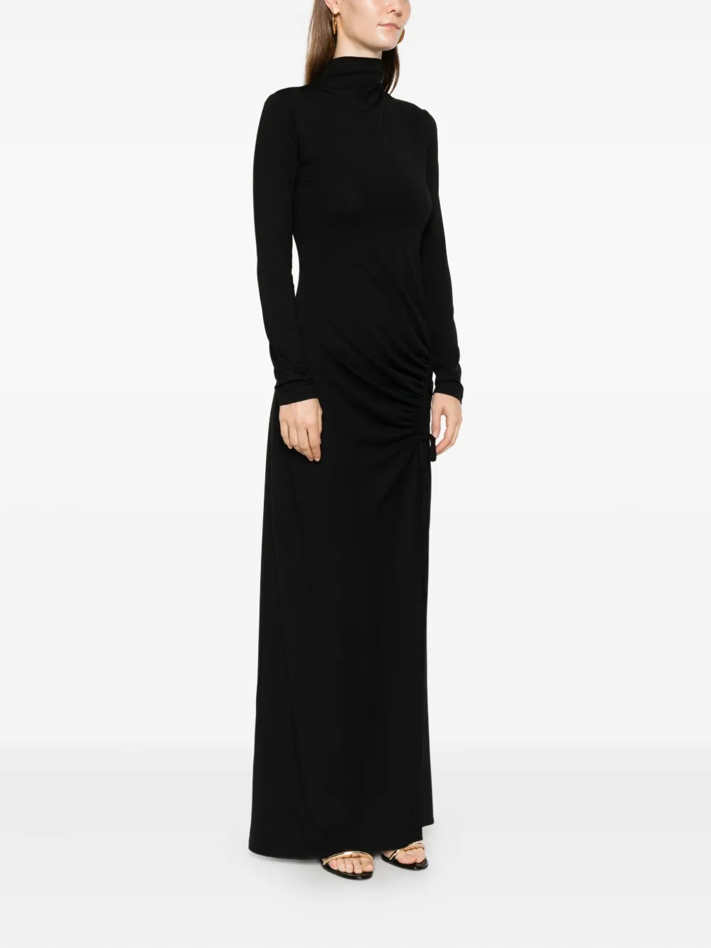 Mar De Margaritas Long-sleeve Maxi Dress In Black