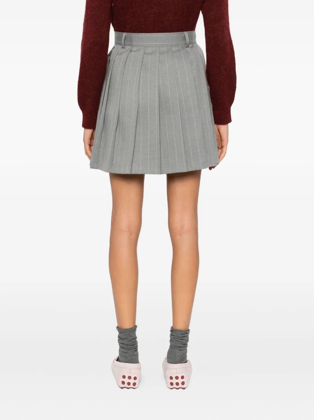 Mar De Margaritas Siena Pinstripe Pleated Skirt In Gray