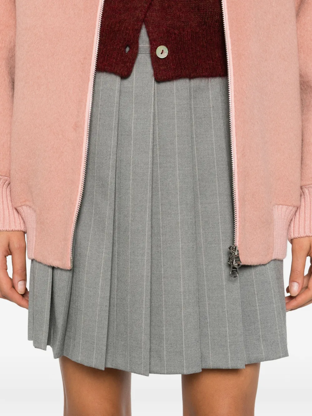 Mar De Margaritas Siena Pinstripe Pleated Skirt In Gray