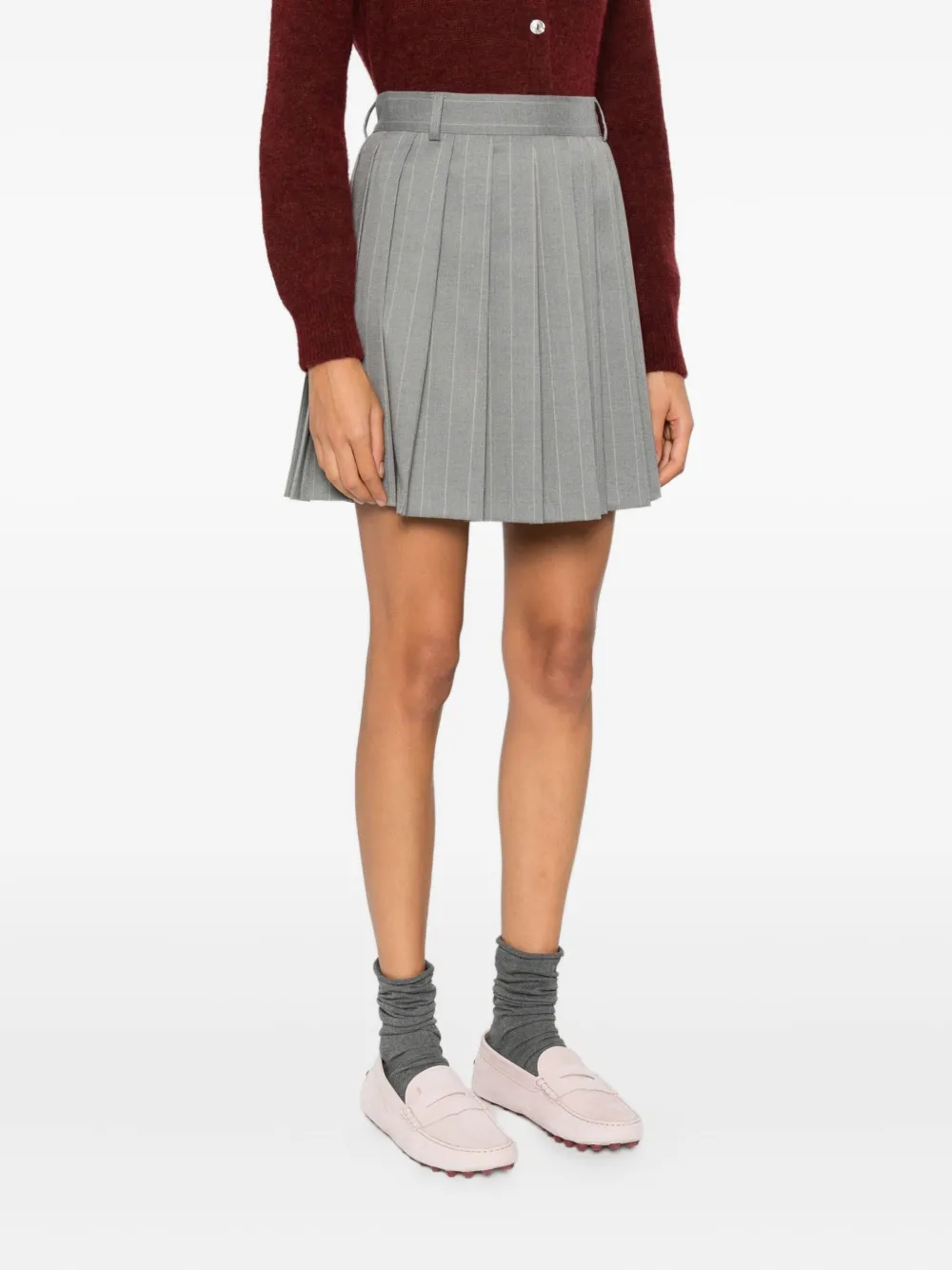Mar De Margaritas Siena Pinstripe Pleated Skirt In Gray