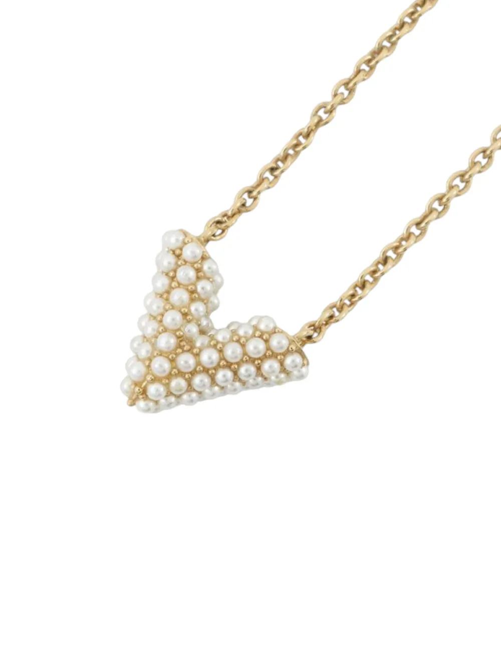 Pre-owned Louis Vuitton 2020 Gold Plated Essential V Pearl Necklace Costume Necklace
