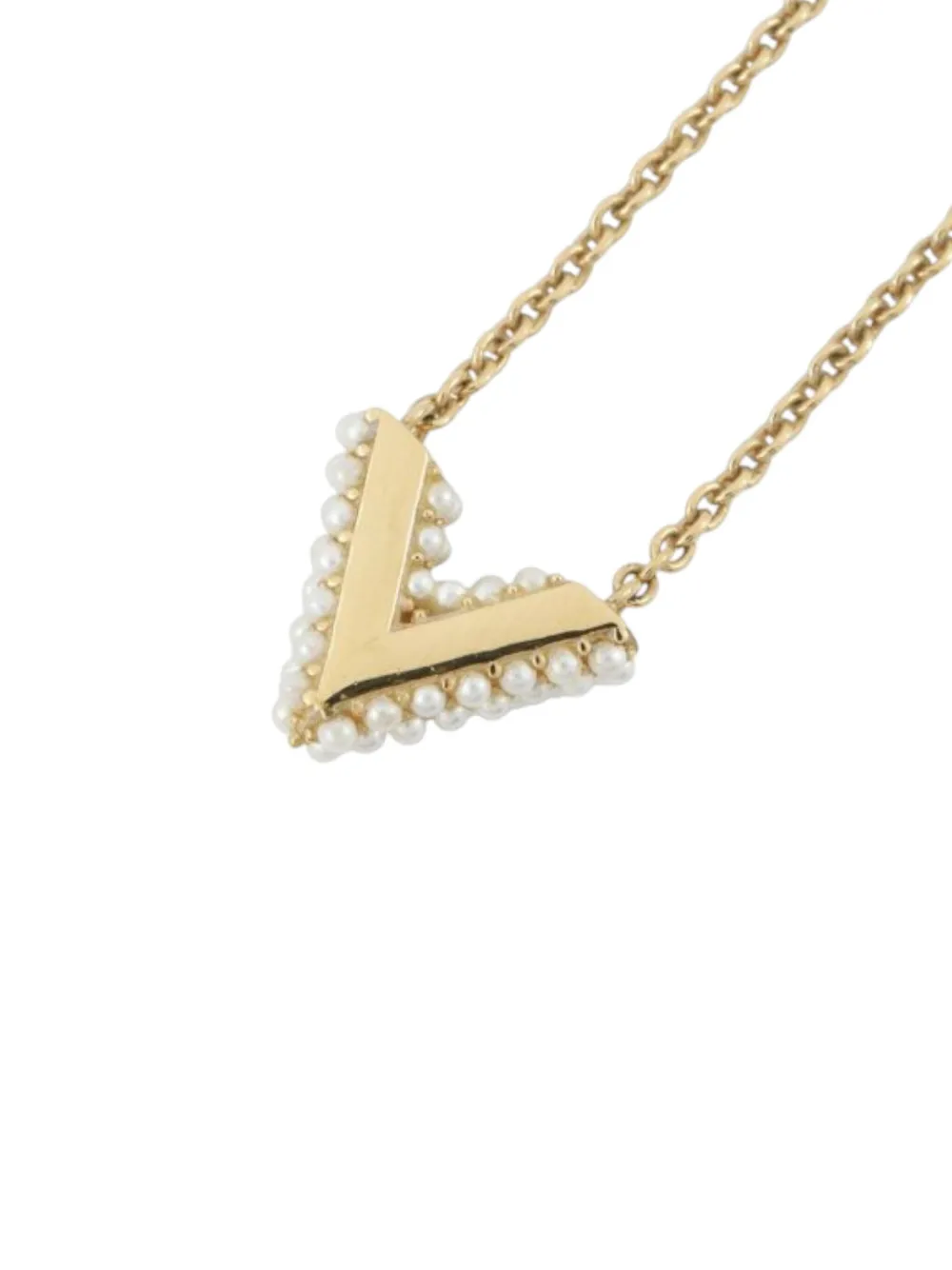 Pre-owned Louis Vuitton 2020 Gold Plated Essential V Pearl Necklace Costume Necklace