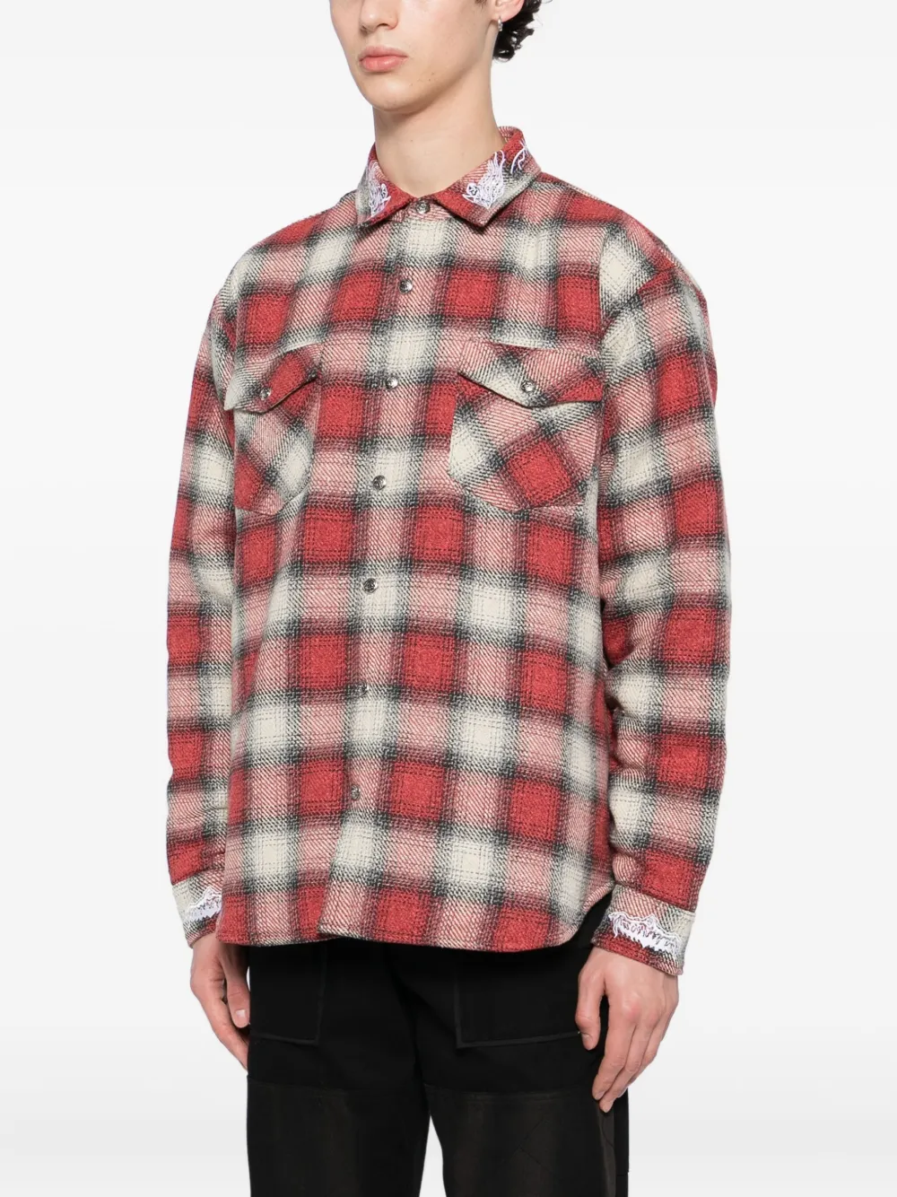  Warren Lotas Plaid Shirt Jacket - Red 