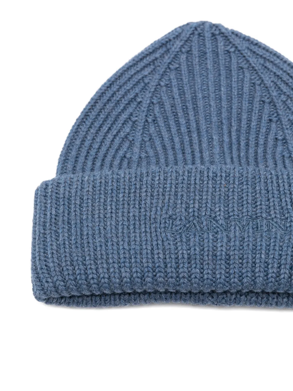 Lanvin Ribbed-logo Beanie Hat In Blue