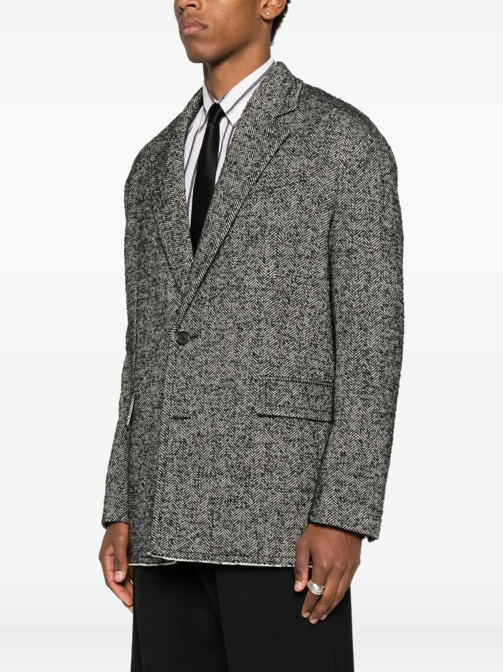 Lanvin Herringbone Two-button Blazer In Black