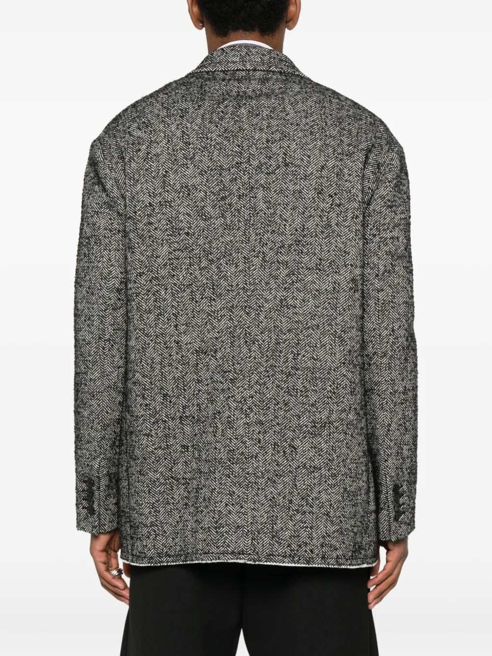 Lanvin Herringbone Two-button Blazer In Black