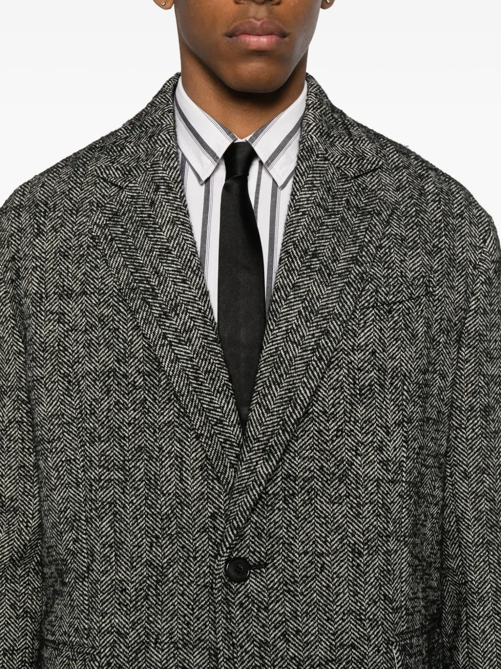 Lanvin Herringbone Two-button Blazer In Black