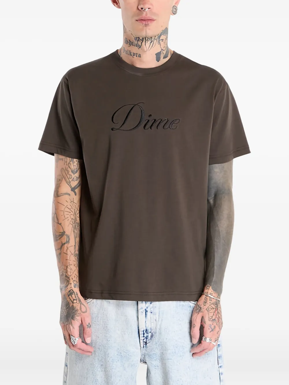 Dime Cursive-logo T-shirt In Brown