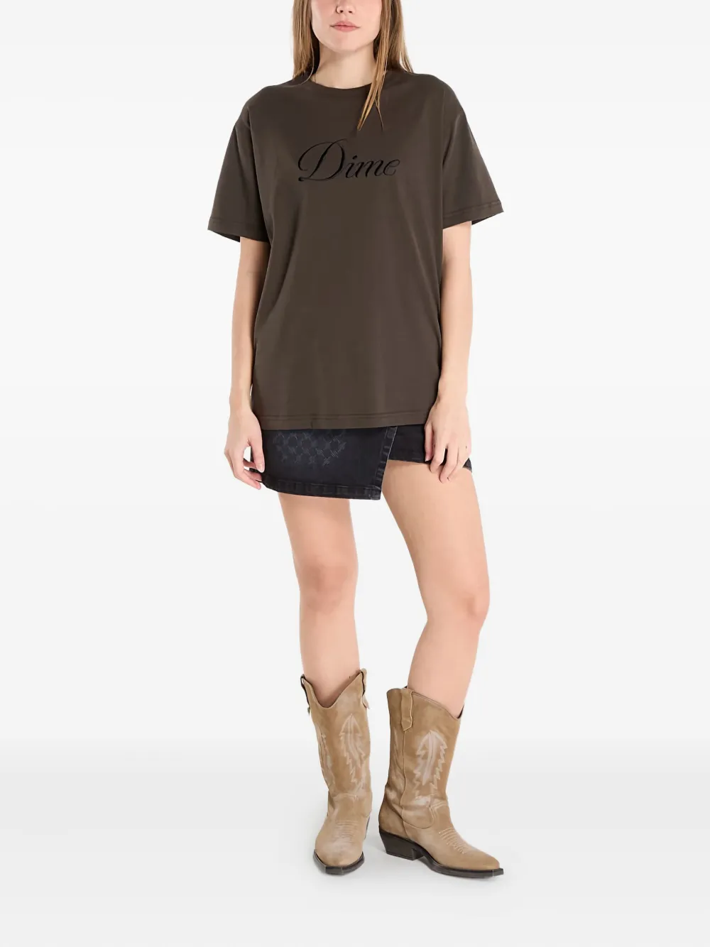 Dime Cursive-logo T-shirt In Brown
