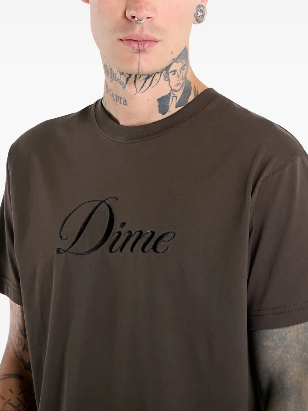 Dime Cursive-logo T-shirt In Brown