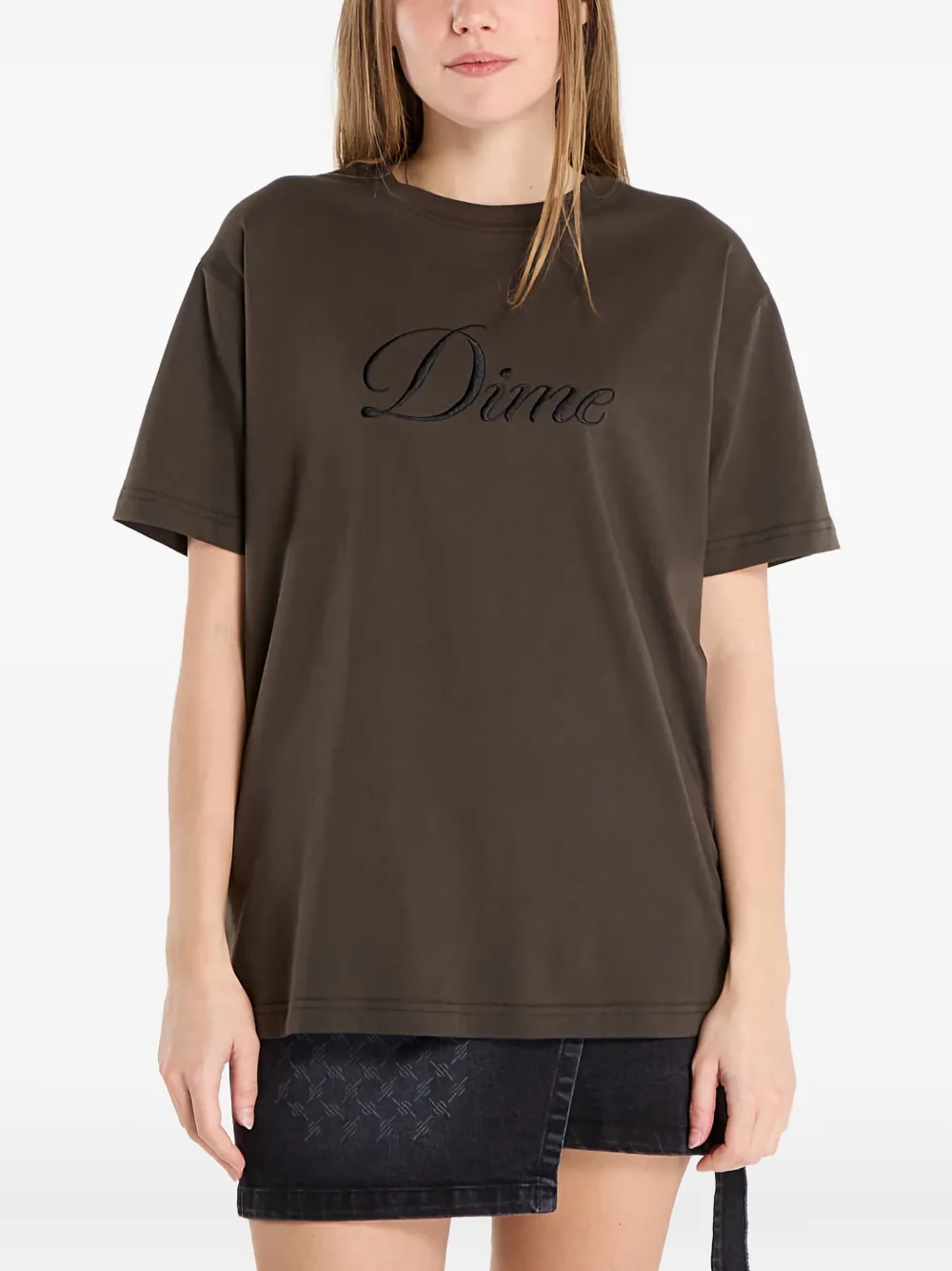 Dime Cursive-logo T-shirt In Brown