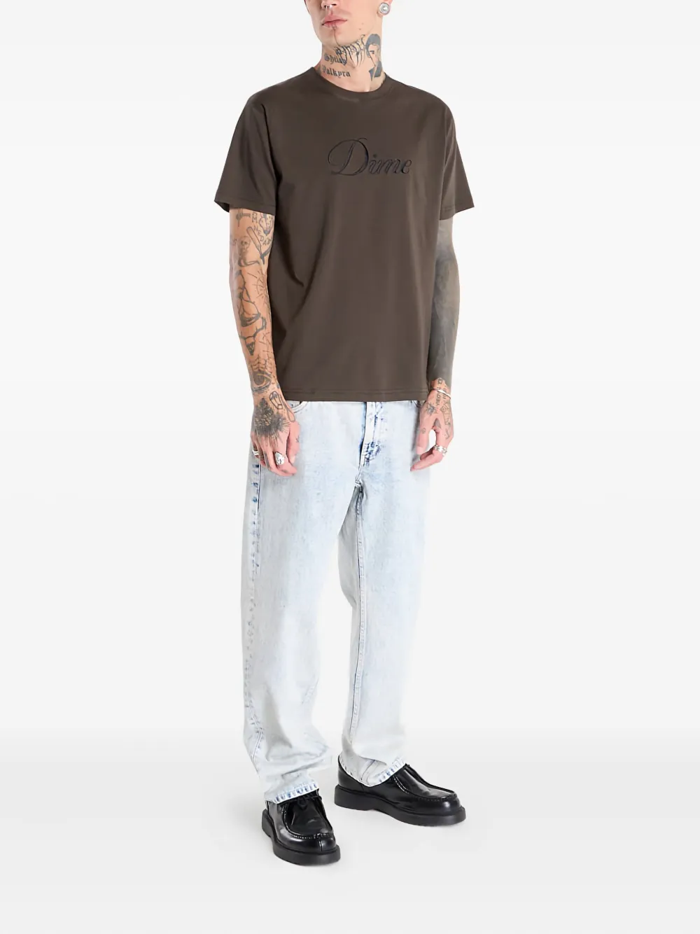 Dime Cursive-logo T-shirt In Brown