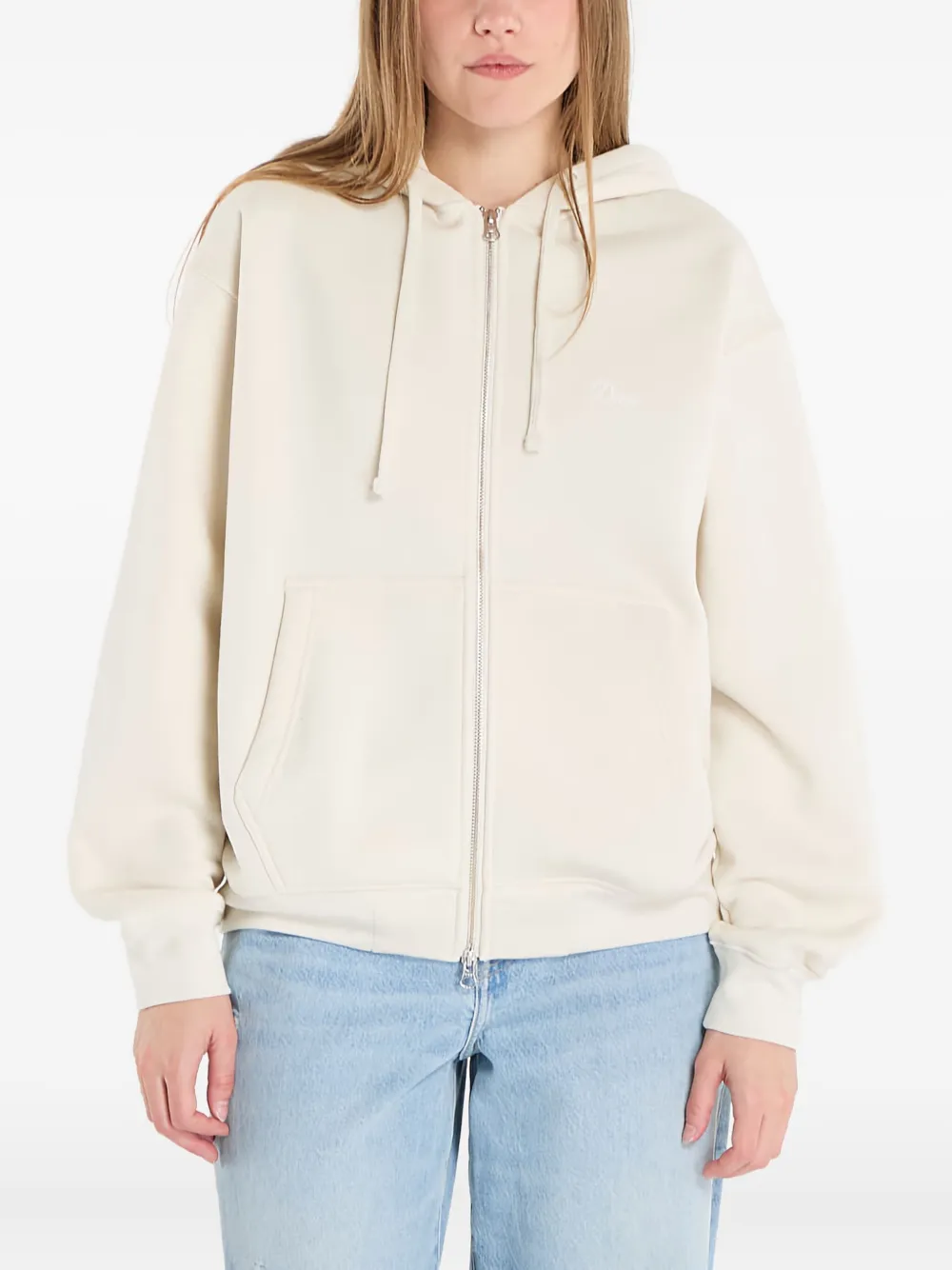 Dime Cursive Zip-up Hoodie In Neutral