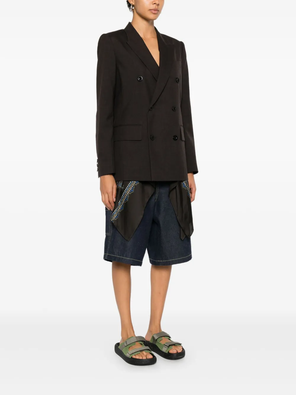 sacai Blazer met dubbele rij knopen en paisley-print Bruin