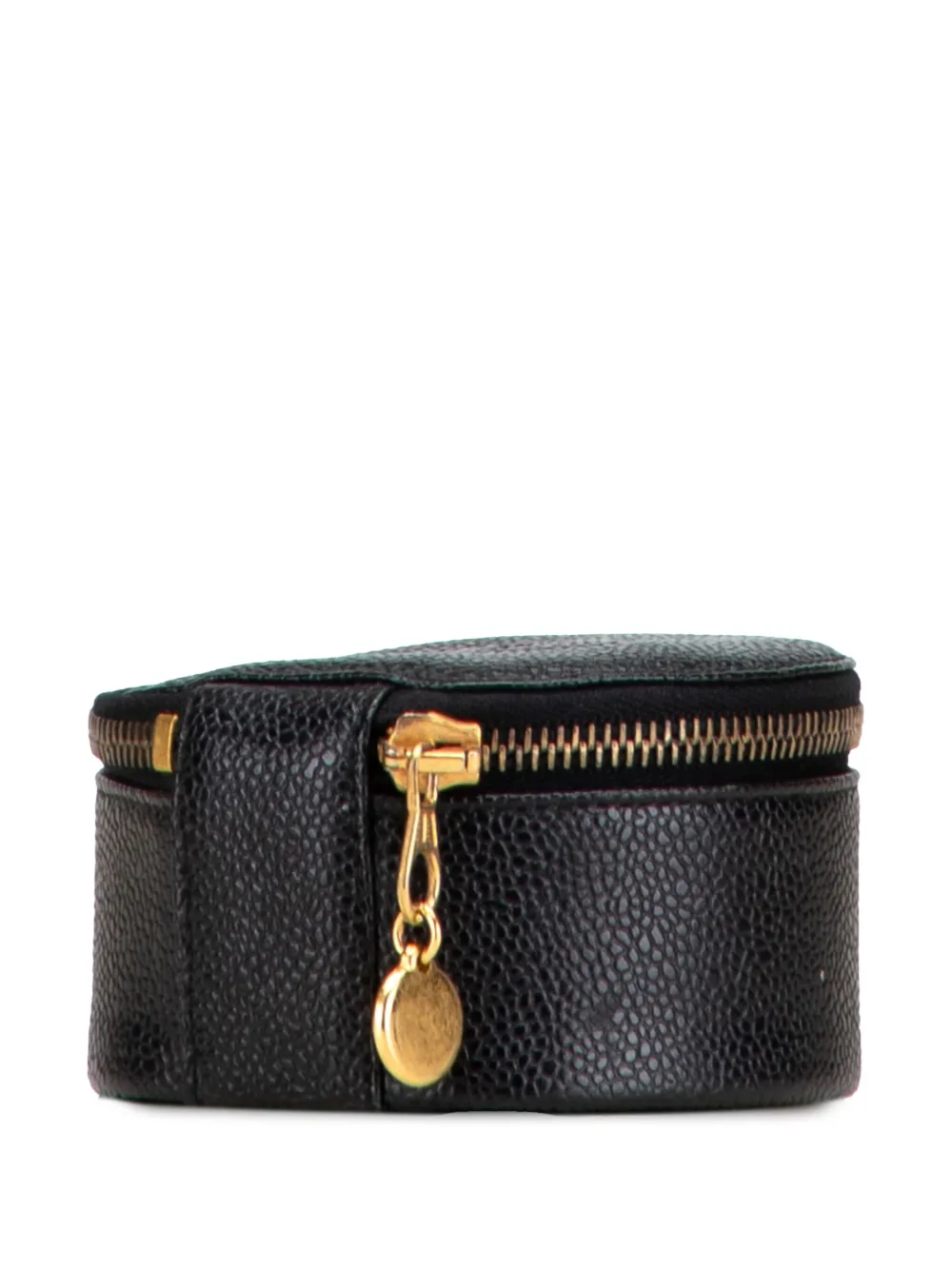 Pre-owned Chanel 1994-1996 Caviar Round Travel Jewelry Case In Black
